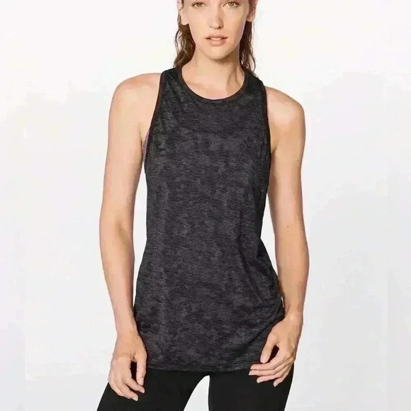 lululemon athletica Tops - Lululemon Athletica Women’s Miles  Ahead Tank top Black Camo Gym Tie Back Size 4